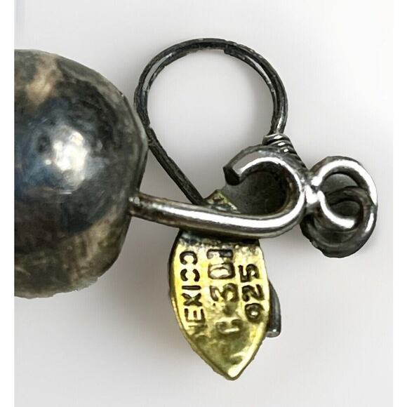 Vintage Earrings Mexico 925 Sterling Apples Drop Dangle Round Chunky 6.9 Grams - Picture 3 of 8